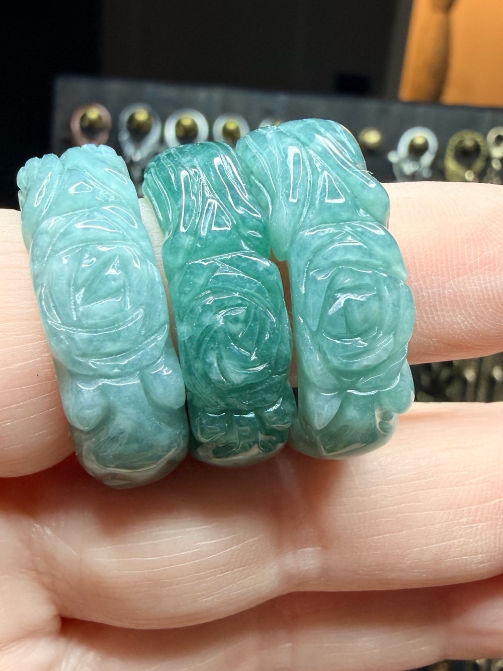 Blue Water Jade Carved Rings *Size 10 ONLY *